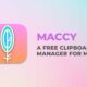 Logo of Maccy, an open-source clipboard manager for Mac, on a gradient background with the text "Maccy: A Free Clipboard Manager for Mac.