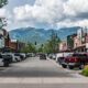 small town in Montana main street downtown with mountains in background