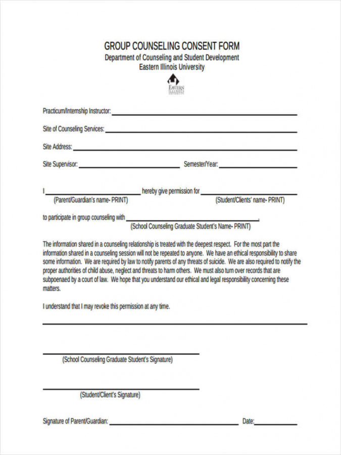 Editable Free 8 Counseling Consent Forms In Pdf Ms Word Counseling ...