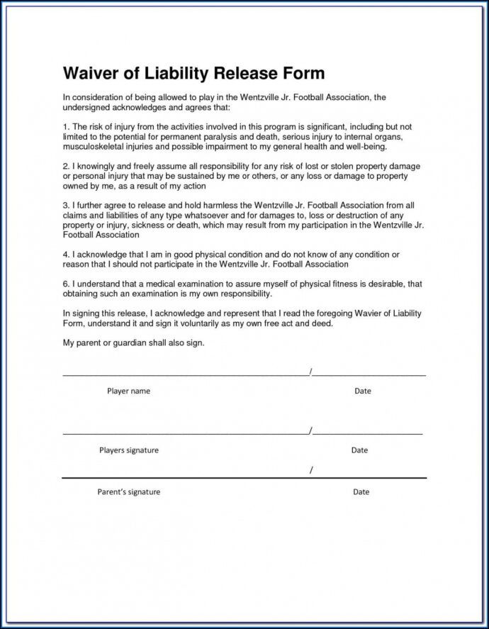 Sample Release Of Liability Waiver Form - Riset