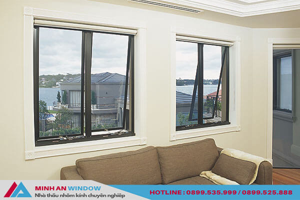 Mẫu cửa sổ kính cường lực 2 cánh mở hất - Minh An Window thiết kế và lắp đặt cho nhà ở