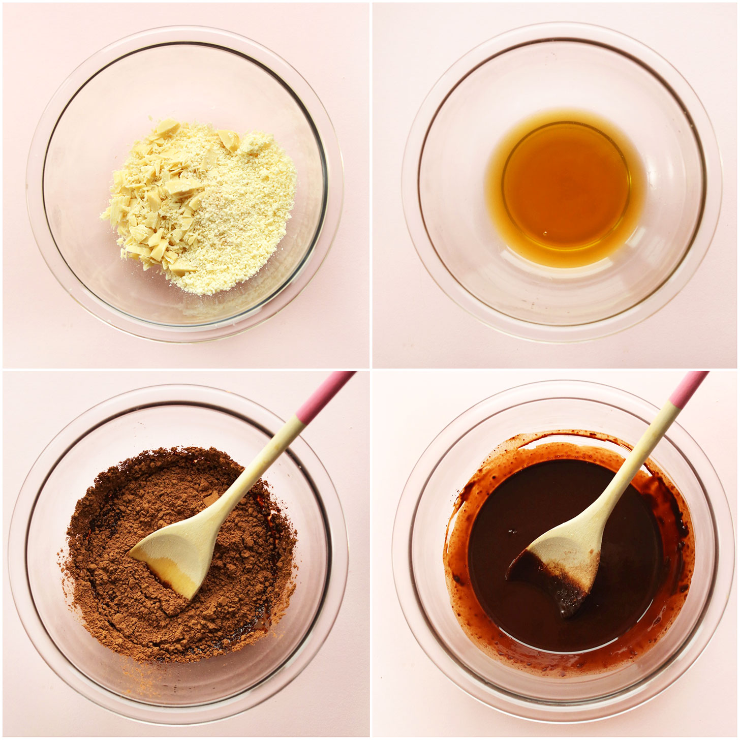 Stirring ingredients into a bowl for making easy homemade vegan chocolate