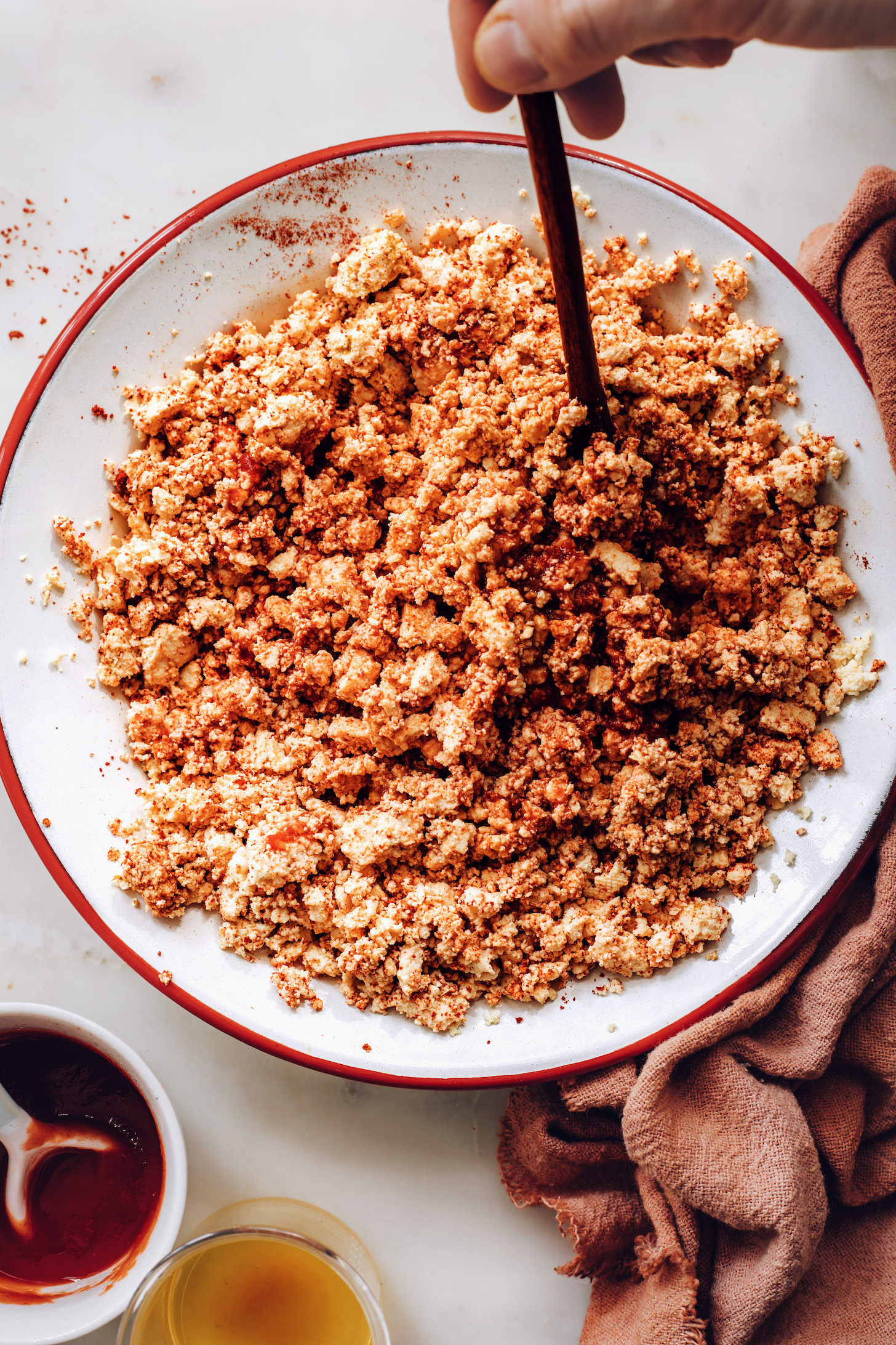 Crumbled tofu mixed with seasonings