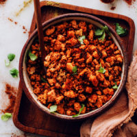 Bowl of vegan chorizo