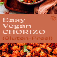 Pot of easy vegan and gluten-free chorizo with cilantro on top and