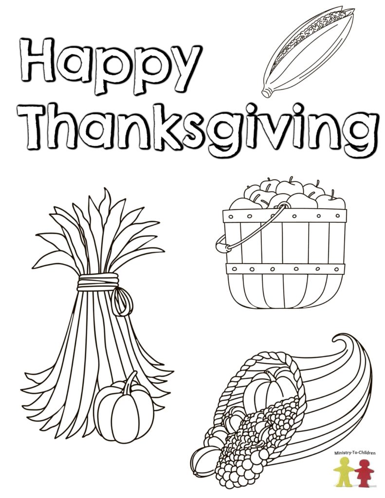 happy thanksgiving - fall themed coloring page