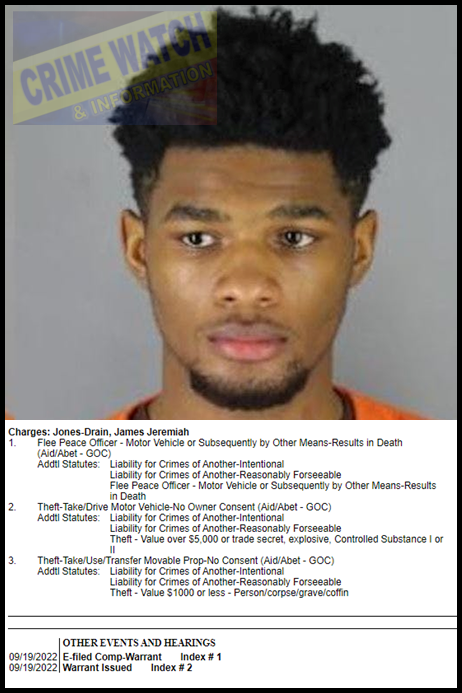 On our post about the VOTF arrest at 23rd/Penn Ave N.  James Jones-Drain, 20, IN CUSTODY. Wanted on felony warrant since last fall. Alleged to be the driver fleeing police when former officer Brian Cummings' squad crashed into Leneal Frazier's vehicle killing him in north