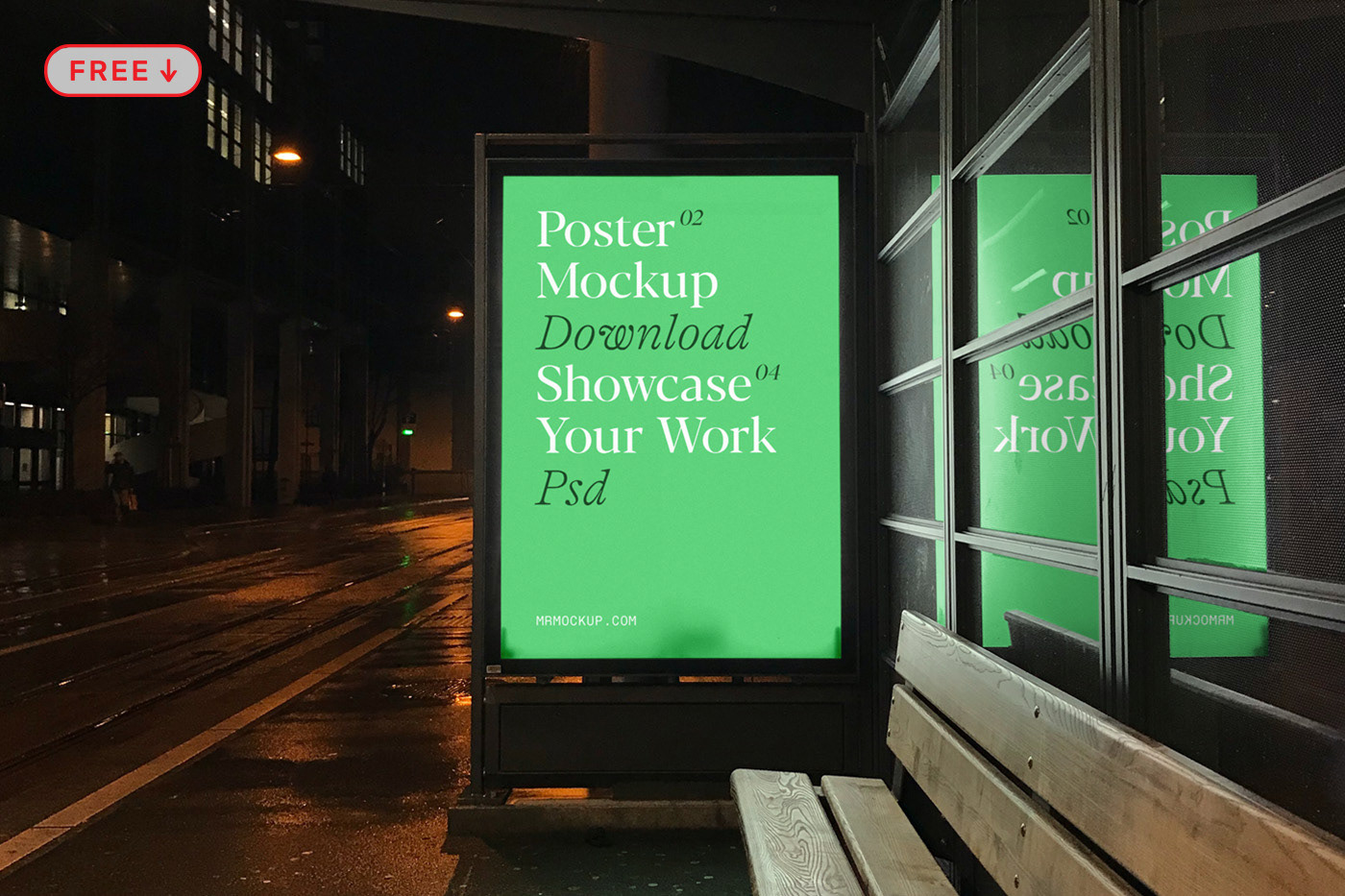 Free Bus Stop Poster at Night Mockup :: Behance