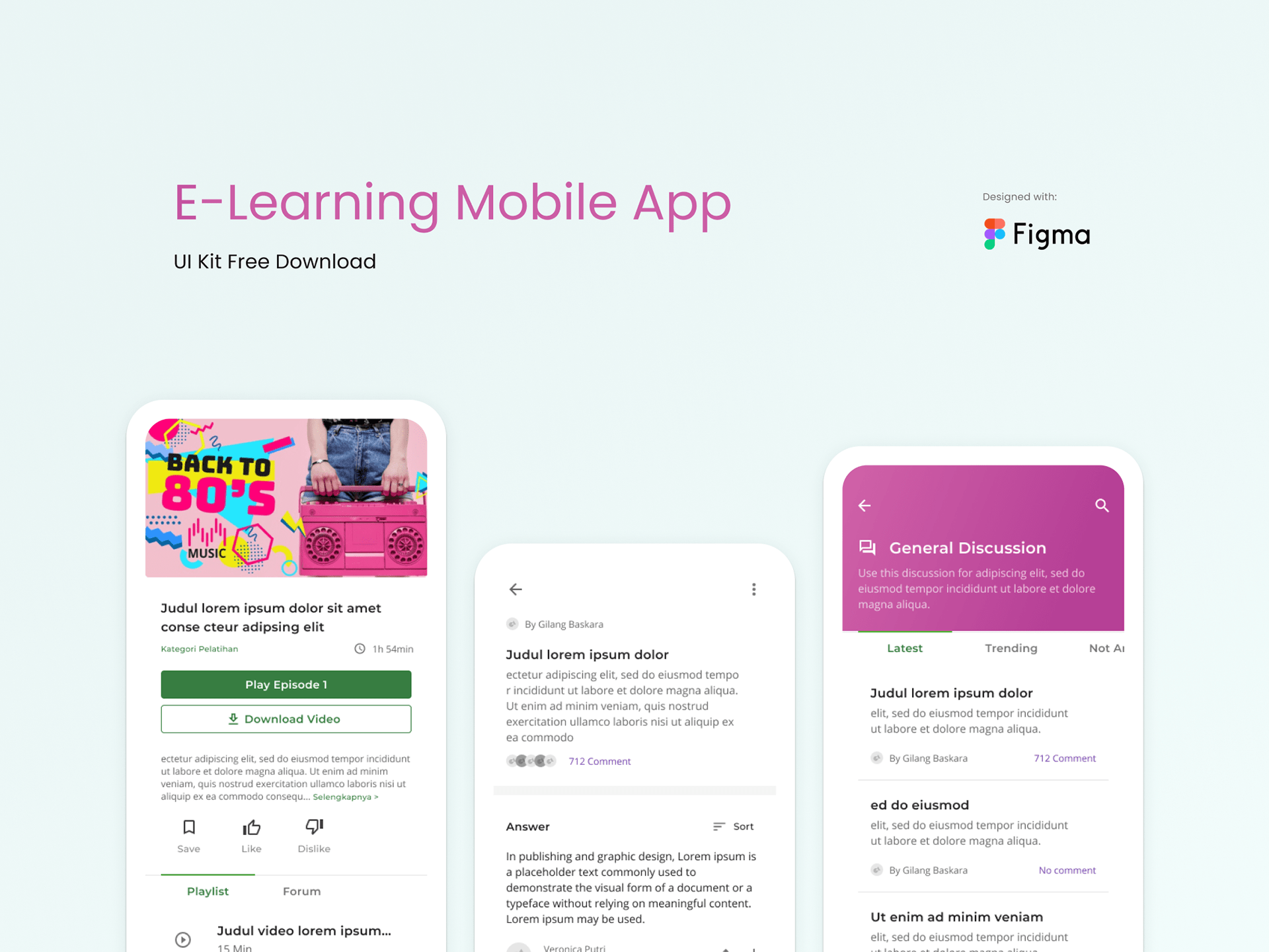 E - learning app free download figma UI Kit on Behance