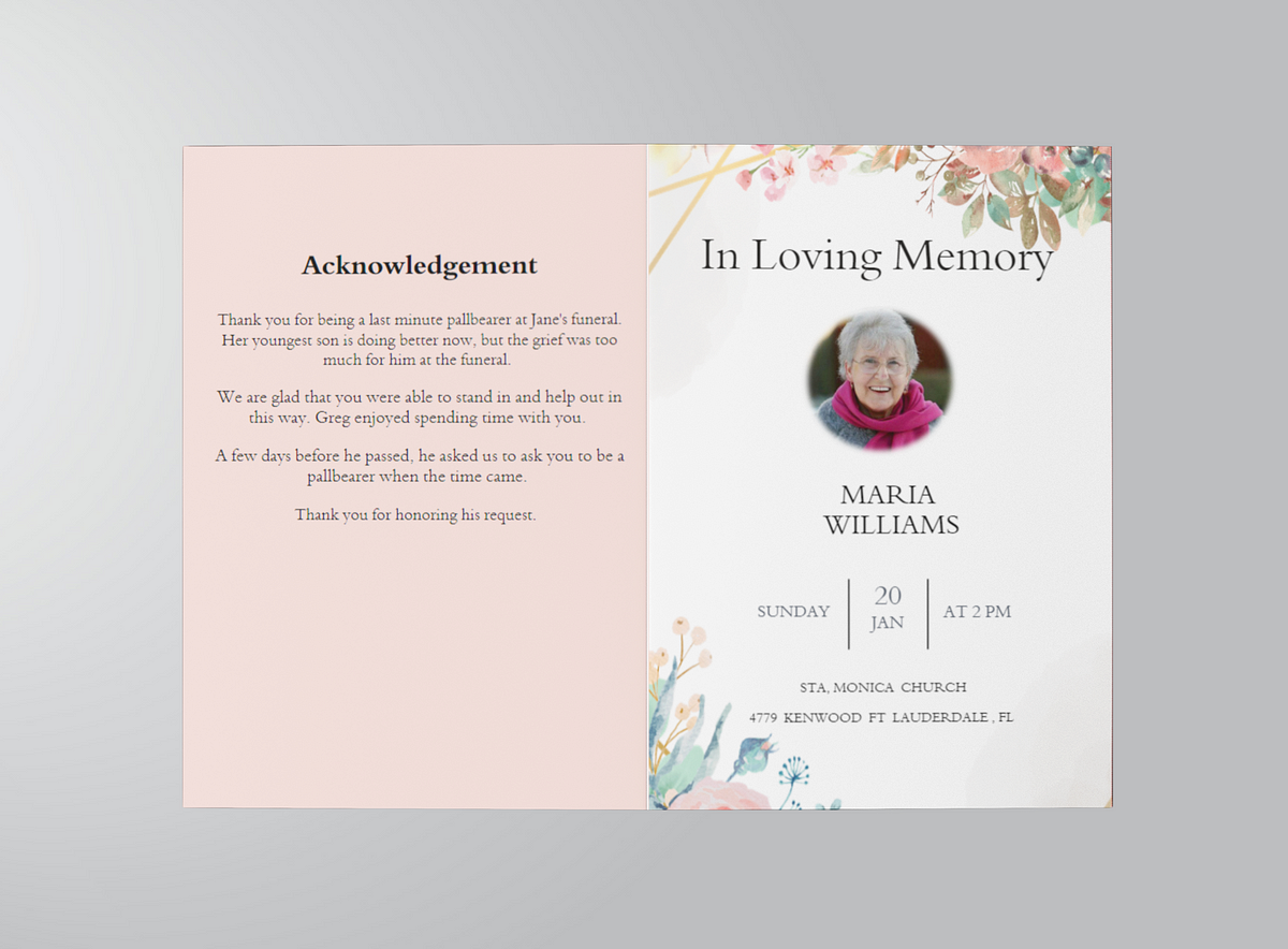 CREATIVE WATERCOLOR FLORAL FUNERAL PROGRAM TEMPLATE - Nitin Chaudhary ...