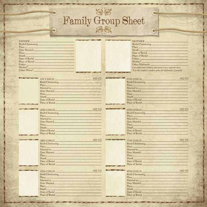 Family Group Sheet Printable And Blank Pdf