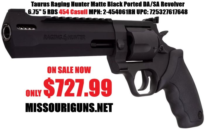 Taurus Raging Hunter Matte Black Ported DA/SA Revolver 6.75" 5 RDS 454 Casull MPN: 2-454061RH UPC: 725327617648 - Image 5