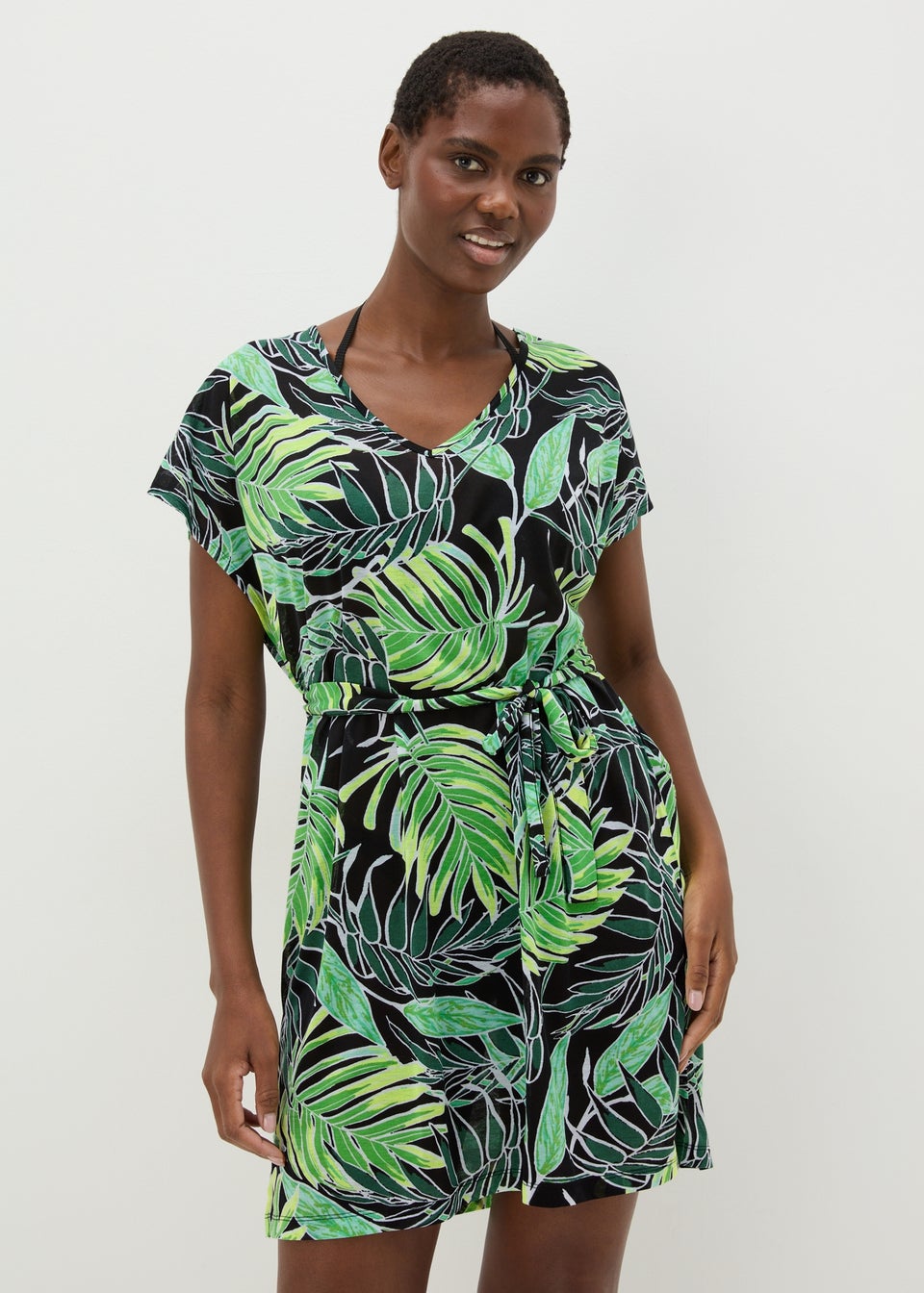 Green Tropical Leaf Print Kaftan