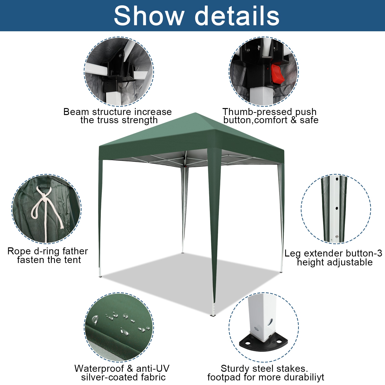 Winado 6.5-ft x 6.5-ft Square Green Pop-up Canopy 897916382135 at Lowes.com