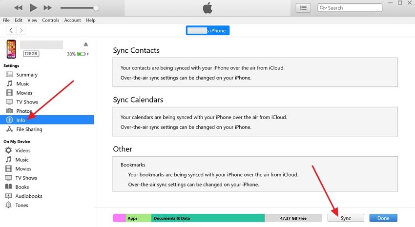 press sync button from itunes 