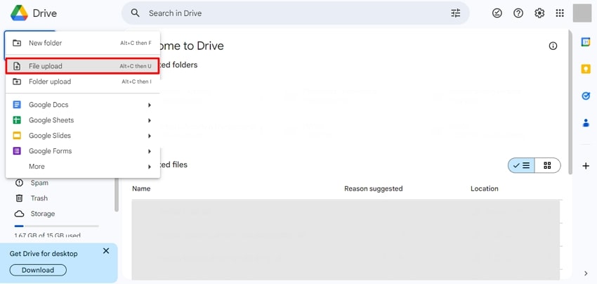 upload file on google drive