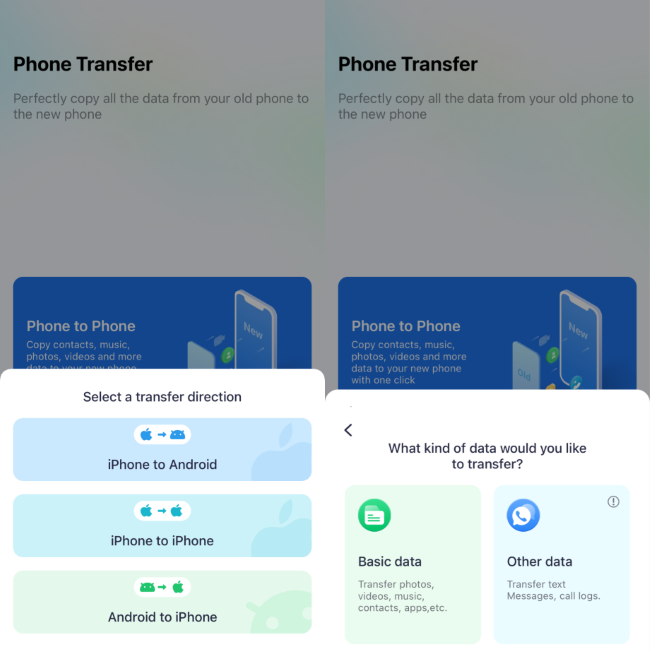 select iphone to android transfer direction