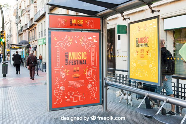 PSD Bus Stop Poster Mockup Free PSD