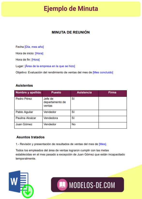 Formato De Minuta En Word