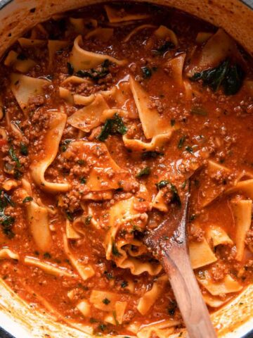 lasagna soup in a large pot.