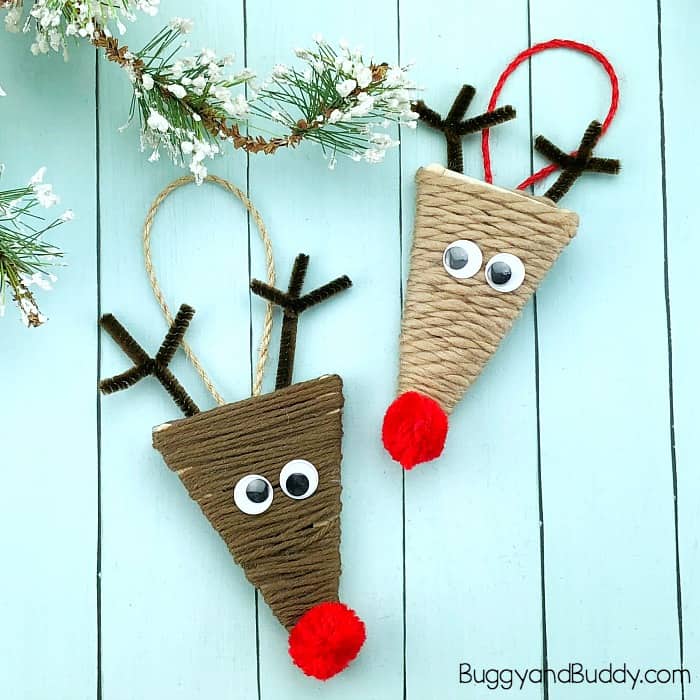 Yarn Wrapped Reindeer Ornaments