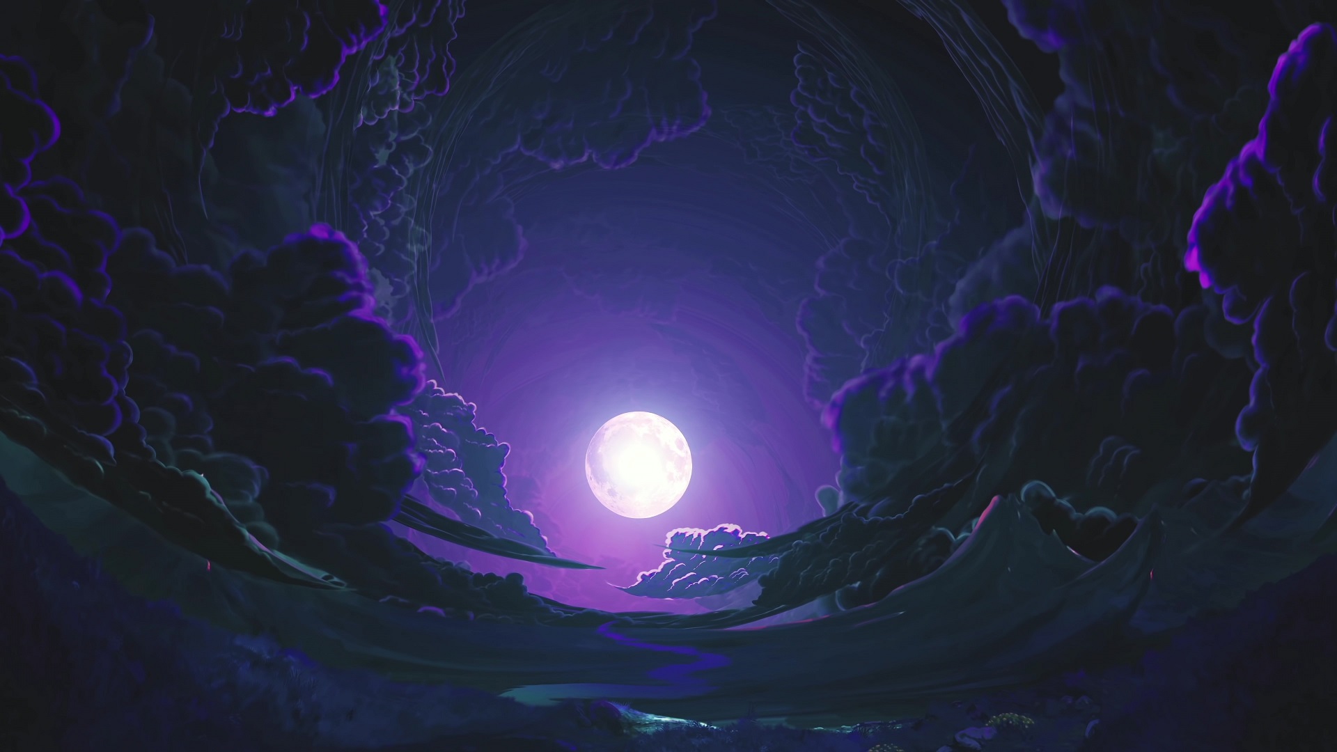 Night Sky Purple Moon Clouds Live Wallpaper - MoeWalls