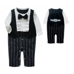 Boys_C-Striped Black Tuxedo Romper