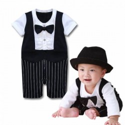 Boys_AB-Striped Black Tuxedo Romper (Short Sleeves)