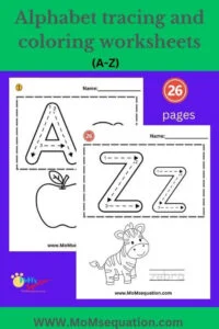 Alphabet tracing and coloring worksheets|www.MoMsequation.com