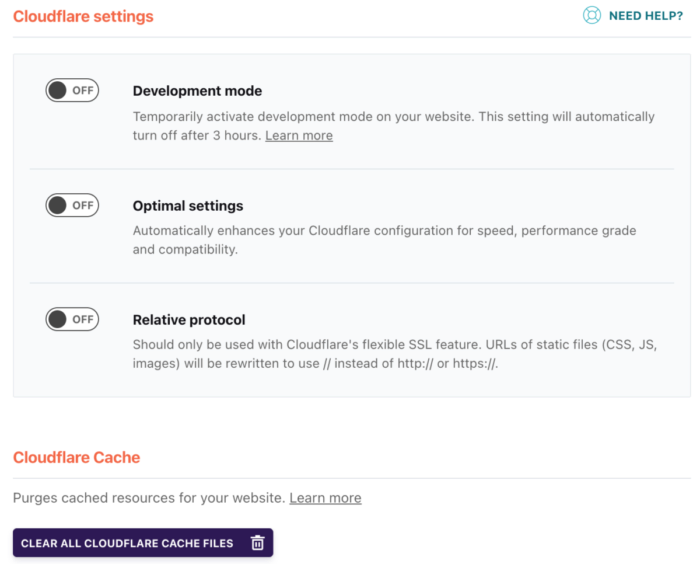 WP Rocket Cloudflare Settings