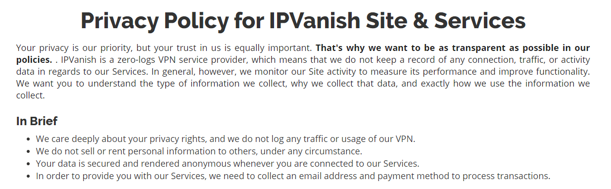 IPVanish Zero-Log Policy