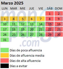 Calendario de afluencia en Disneyland Paris: Marzo de 2025