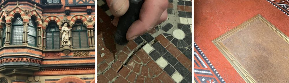 Damaged Edwardian Tesserae Floor Before After Restoration Nottingham City Centre