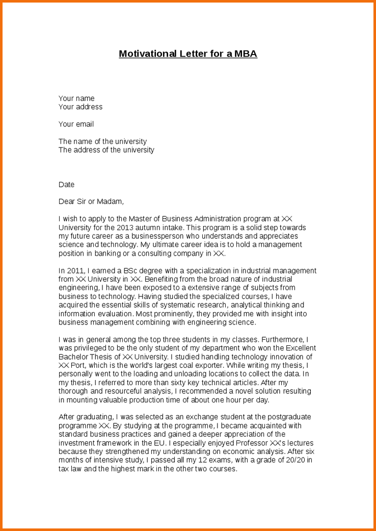 Motivation Letter for Masters in Management