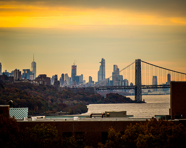 View of New York City at sunset