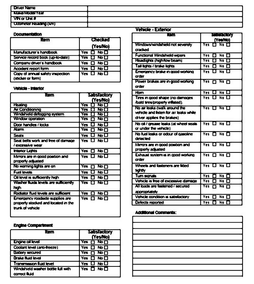 Vehicle Inspection Checklist Template | Mous Syusa