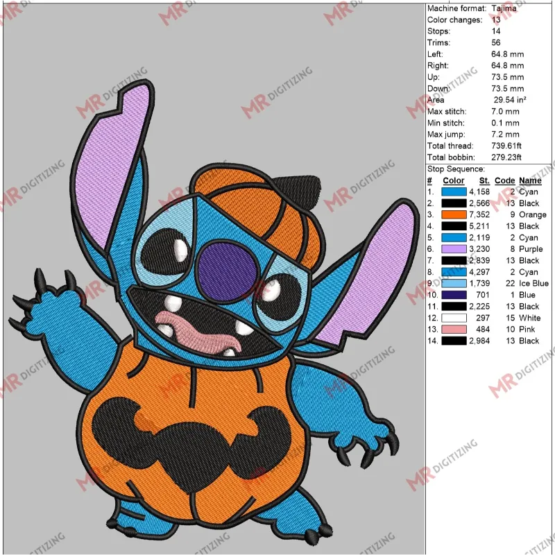 Pumpkin Stitch Halloween Embroidery Design - DST, PES, JEF