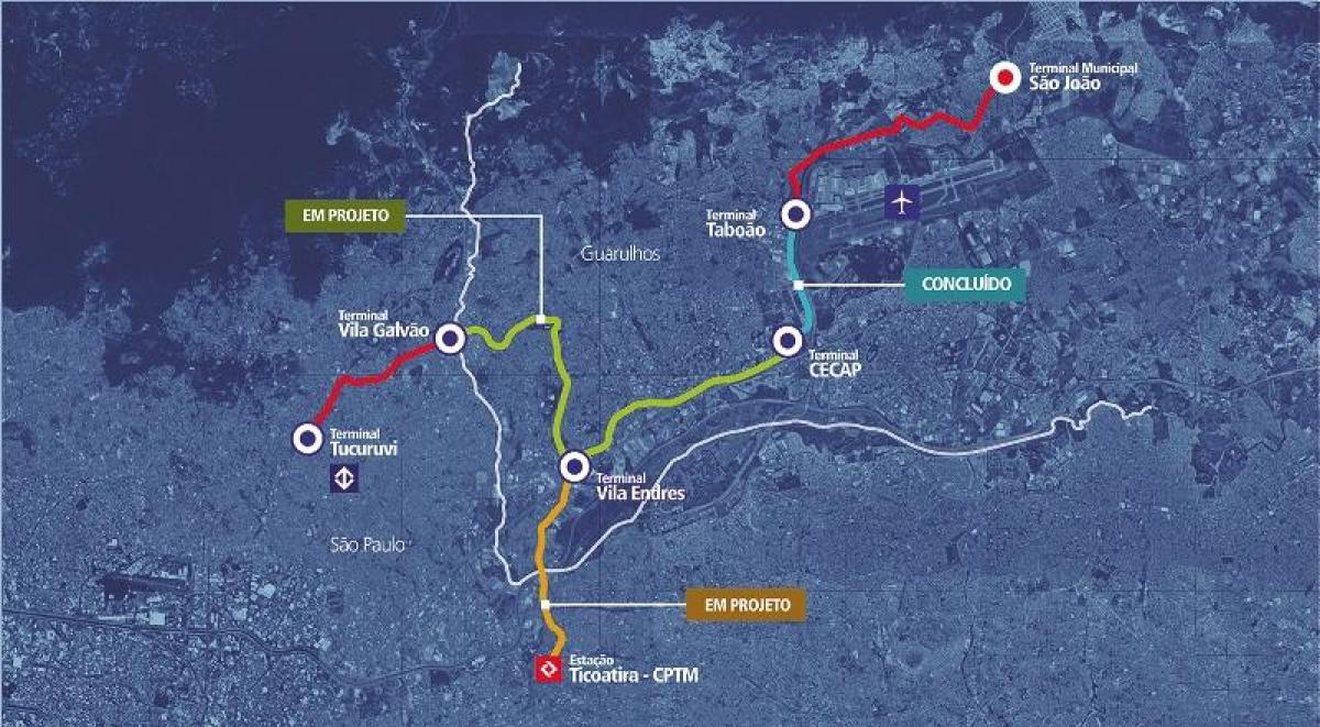 Peta corredor Metropolitano Guarulhos - Tucuruvi