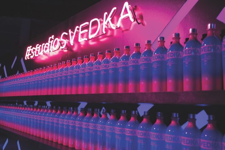 A focus on flavors is key for Svedka, which has seen success in recent years with its numerous extensions. Its Blue Raspberry (bottle display pictured) offering remains a top-selling flavored vodka.