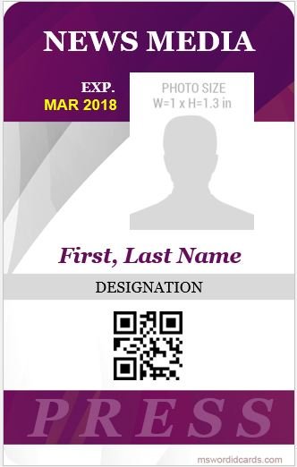 Press Reporter ID Badge Template Vertical Design