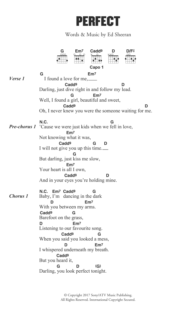 Download Ed Sheeran Perfect Sheet Music and learn how to play Easy Piano PDF digital score in minutes