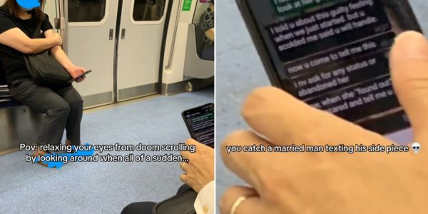 TikToker allegedly catches man cheating on wife on MRT, message says he feels 'guilty'