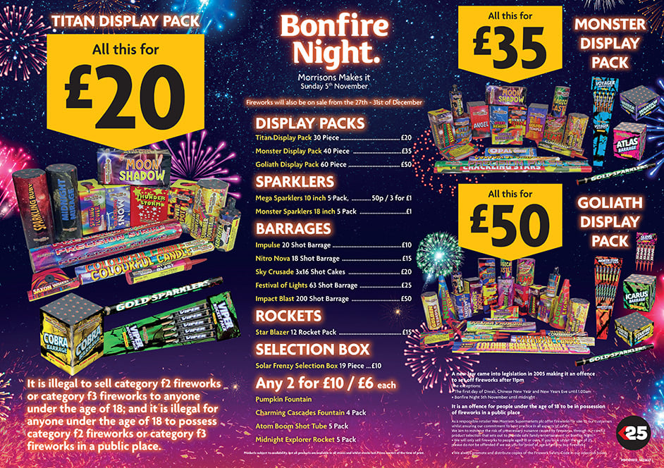 Fireworks available in store at Morrisons