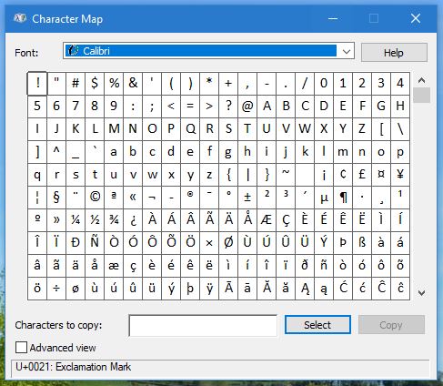 Character Map Windows 10