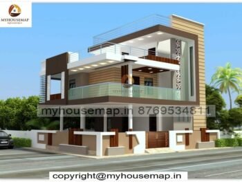 image of 2 storey house front design with white, creme, brown color theme