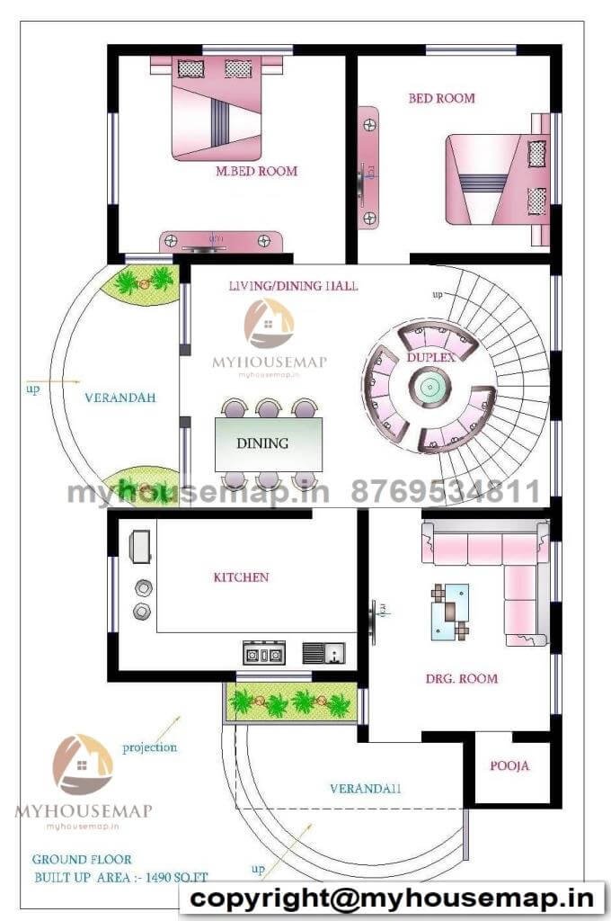 28×49 sqft house plan 2 bhk