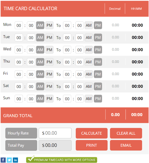 Free Time Card Calculator - Easy Hours Calculator