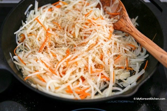 Korean Stir Fried Potato Side Dish About to Serve