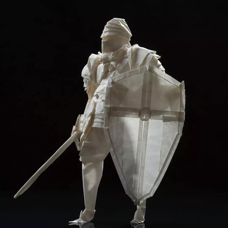 Origami Knight Paper Sculpture by Juho Konkkola