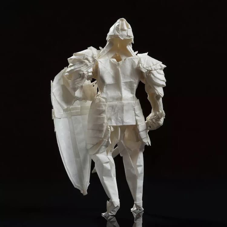 Origami Knight Paper Sculpture by Juho Konkkola